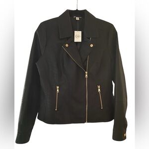 J/M Sportswear by Cato Lined Black Gold Faux Leather Moto Jacket M NWT